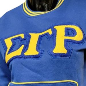 Sweat-shirt en chenille bleu pour femme de la sororité Sigma Gamma Rho, pull à col rond en polaire avec lettres grecques, vêtement décontracté pour l'université - Product Image 5