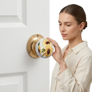 Ceramic <b>Door</b> <b>Knob</b> with Sunflower Design Modern Style Round Shape for Bedroom Cabinets & Drawers-Durable Finish - Product Image 2