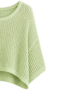 Pull court en maille vert clair pour femme, coupe ample, manches courtes, léger et respirant, idéal pour l'été, style décontracté et tendance - Product Image 4