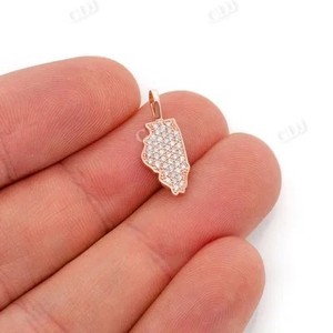 Fine Jewelry Customize Iced Out Illinois State Map Pendant 14K <b>Solid</b> <b>Gold</b> With Natural Diamonds High - Quality Jewellers Gifts - Product Image 1