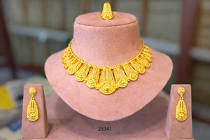 Elegante conjunto de collar con diseño de hojas en acabado dorado y plateado con pendientes colgantes a juego 23339 - Product Image 3