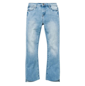 Jean évasé pour homme grande taille, taille mi-haute, délavé à la pierre, bleu uni, en coton, avec braguette boutonnée, tissé, décontracté - Product Image 1