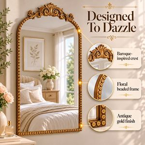 <b>Antique</b> <b>Gold</b> Arch Wall Vanity <b>Mirror</b> 30FT X 20FT Ornate Vintage Baroque Decorative Scroll Crest Beaded Frame - Product Image 3