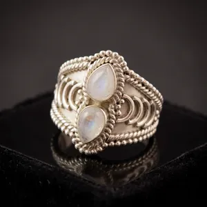 Rainbow Moonstone 925 Sterling <b>Silver</b> <b>Statement</b> <b>Ring</b> Handmade Natural Gemstone Boho Jewelry Women's Fashion Wholesale - Product Image 3