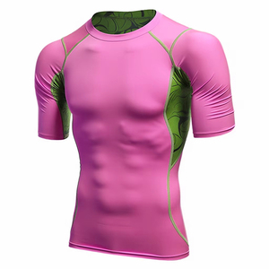 T-shirt de compression pour homme, coupe ajustée, soutien musculaire, vêtements de sport, vente en gros, hauts de sport respirants pour la course à pied - Product Image 4