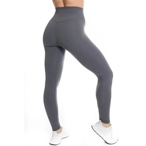 2026 Custom Quality Women's Solid High Waist <b>Flared</b> Leg Yoga <b>Leggings</b> Full Length Seamless Elastic Waist Gray Spandex Polyester6 - Product Image 4