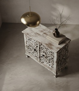 Buffet ancien en bois massif blanc vieilli, sculpté, avec rangement, pour salle à manger et salon - Product Image 3