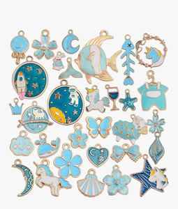 Breloques pour porte-clés > Kit de fabrication de porte-clés en métal, breloques assorties en émail bleu, plaquées or, motifs de dessins animés - Product Image 6