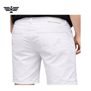 Shorts de Mezclilla Blancos Desgastados para Hombre, Corte Recto, Cintura Media, Estilo Casual de Verano, 100% Algodón - Product Image 5