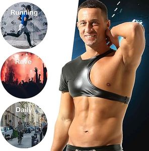 เสื้อกั๊กหนัง PU บุขนหนานุ่มสไตล์ลำลองสำหรับผู้ชาย ติดกระดุมแบบปกปิด เสื้อกล้ามผู้ชายแบบ Wet Look ผ้าลาเท็กซ์ แขนกุด - Product Image 4