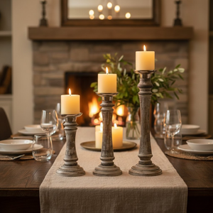 Ensemble de porte-bougies décoratifs en bois faits à la main, 6-10 pouces |   Piliers rustiques en bois naturel pour mariage, décoration intérieure et événements - Product Image 2