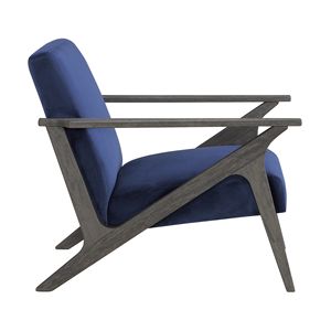 Poltrona Moderna in Velluto Blu Stile Retrò con Finitura Grigio Anticato, 1 Pezzo in Legno Massello di Gomma per Soggiorno - Product Image 3