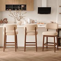 Tabourets de bar modernes nordiques en bois massif écologiques, réglables, avec revêtement en tissu bouclé, pour la maison, vente en gros