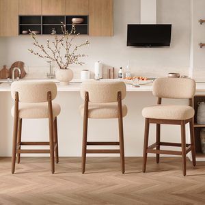 Wholesale Modern Nordic Solid Wood Bar <b>Stools</b> Boucle Fabric Upholstered Counter <b>Height</b> Chairs for Kitchen Island - Product Image 3