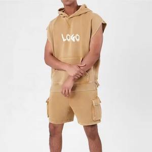 Ensemble short et débardeur personnalisé avec logo, sans manches, à capuche, deux pièces, short cargo, vêtements d'été, ensemble débardeur et short pour homme - Product Image 1