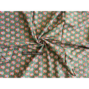 Tela de Algodón con Estampado Sanganeri de Jaipur, Diseño Floral, para Prendas de Vestir, Venta al Por Mayor para Exportación - Product Image 1