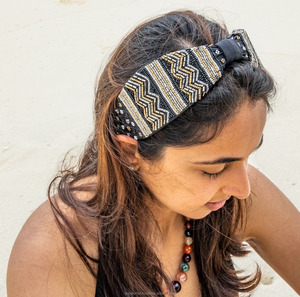 Diadema bordada con cuentas geométricas para niños, accesorio para el cabello hecho a mano para mujer, diadema acolchada ancha con patrón amarillo verde azul 2025 - Product Image 6