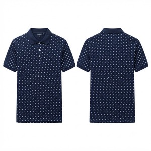 เสื้อโปโลชาย แขนสั้น ลายจุด สีกรมท่า ผ้าฝ้ายถัก ดีไซน์ลำลอง ระบายอากาศได้ดี - Product Image 1