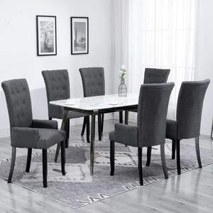 Set di 6 Sedie da Pranzo in Tessuto Poliestere Grigio Scuro e Legno di Quercia - Product Image 1