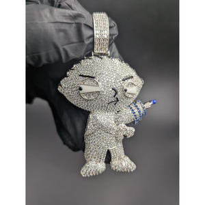 Collier pendentif hip-hop à l'effigie d'un personnage de dessin animé, avec diamants de laboratoire VVS et argent sterling 925 - Product Image 1