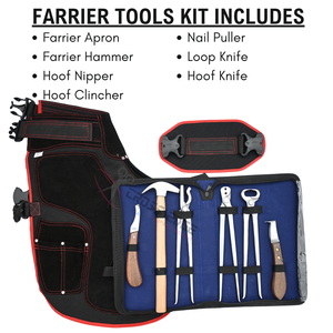 Kit d'outils de ferrage pour chevaux avec tablier de fermeur inclus, couteau à sabots, couteau à boucles, tire-clous, pince à sabots, marteau - Product Image 2