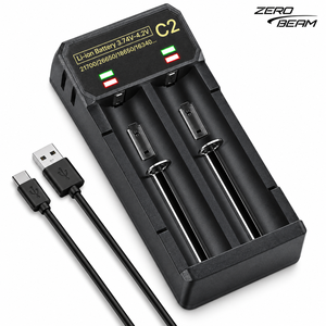 Portable dual bay <b>USB</b> Type C Li Ion NiMH <b>Charger</b> ZEROBEAM 18650 21700 26650 <b>Battery</b> <b>Charger</b> <b>with</b> 1A x2 Charging and LED - Product Image 1
