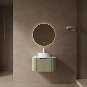 Mobile bagno moderno DINA da 24 pollici a parete con lavabo, bordi curvi e mobiletto a righe con cassetti - Lusso e funzionalità - Product Image 1