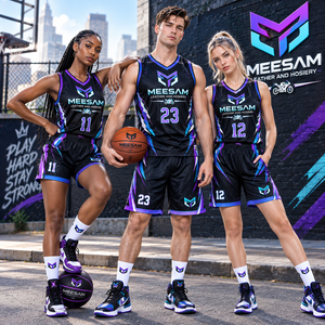 Ensemble de maillots de basket-ball unisexe sans manches, col en V, impression sublimée, polyester respirant, coupe athlétique toutes saisons - Product Image 1