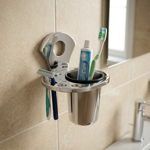 Support pour gobelet en acier inoxydable Promixo Premium |   Support mural pour savon et gobelet de salle de bain avec drainage d'eau |   Brosse à dents antirouille - Product Image 2