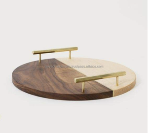 Bandeja rectangular de madera de nogal negro para servir, bandejas de aperitivos sólidos de madera Natural con borde, Plato decorativo de madera para café y té - Product Image 6
