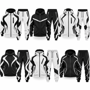 <b>Men's</b> Black <b>White</b> Color Blocking Hooded Tracksuit Full Zipper Sporty <b>Joggers</b> Set Breathable Polyester Cotton Autumn Wear - Product Image 6