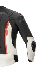 Men's Wool/Viscose Motorcycle <b>Jacket</b> Black White Orange Color Blocking Covered Button Closure Stand Collar Breathable Windproof - Product Image 3