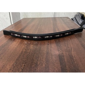 Diadema de cuero negro para caballo inglés con cristales rosas y transparentes, curvada, en 4 tamaños - Product Image 1