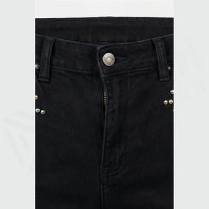 Jean slim taille haute en denim foncé pour homme, broderie sequin, coupe droite, style décontracté automne, pantalon en coton - Product Image 4