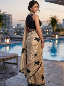 Sari en soie Rangoli de créateur exclusif de la boutique indienne, avec chemisier traditionnel élégant, séchage rapide, pour soirée, sari pour femme de qualité supérieure - Product Image 4