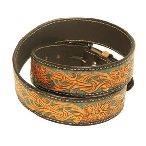 Latest Design Hand Carving and Painting Full Grain Cowhide Men's Fashion Western Leather Tooling <b>Belt</b> with Copper Buckle - Product Image 6