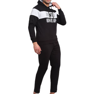 Conjunto Deportivo Negro con Capucha para Hombre, con Eslogan 'Never Give Up', Sudadera de Manga Larga y Pantalones, Material de Algodón Transpirable - Product Image 2
