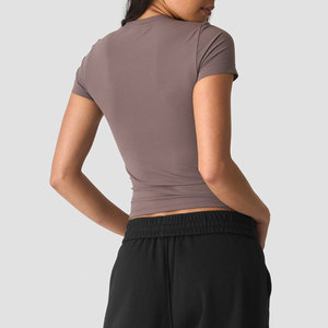 Camiseta Deportiva Personalizada de Fábrica, Corte Ajustado, Diseño Corto, para Mujer, Verano, Absorbe la Humedad, Ajuste Musculoso - Product Image 2
