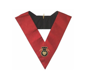 <b>Red</b> <b>Silk</b> Embroidered Masonic Collar with Gold Heart Pouch Design Handmade for Ceremonial Use 18th Degree Scottish Rite Almoner - Product Image 1
