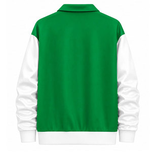 Chaqueta Universitaria Iota Phi Lambda Sorority Iota Girl, Blanca con Parches Verdes Bordados, Diseño Color Block, Cierre Frontal con Cremallera, Chaqueta de Béisbol para Mujer - Product Image 3