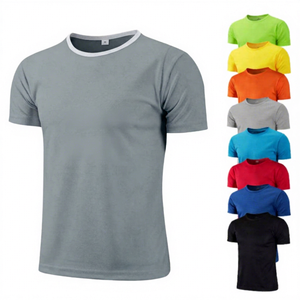 T-shirt à manches courtes pour homme, uni, couleur unie, col rond, coupe classique, décontracté, en coton tricoté respirant, blanc et multicolores - Product Image 5