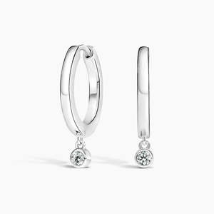 <b>Silver</b> Gold Plated 14K Hoop <b>Earrings</b> with Round Brilliant Cut Diamond D Color IGI Certified Luxury Unisex Everyday Wear - Product Image 5