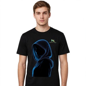 Custom <b>Neon</b> Glow Hooded Figure Graphic <b>T</b> <b>Shirt</b> Men's Cyberpunk Art Crew Neck Tee Embroidered Logo OEM Factory Wholesale - Product Image 2