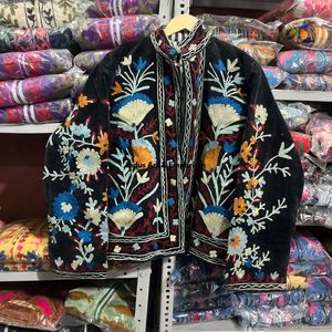 Indian Handmade Suzani Cotton Jacket Hand Embroidered Short Jacket Unisex Coat Handmade Suzani Short Jacket - Product Image 4