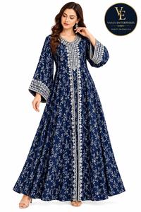 Elegant Women's Adults Embroidered Loose Floor Length Islamic Robe V Neck Floral Pattern Modest Arab Eid <b>Prayer</b> <b>Abaya</b> Summer - Product Image 2