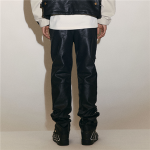 Pantalon cargo Y2K en molleton évasé à taille mi-haute pour homme, style hip-hop, en similicuir, avec cordon de serrage et revers, idéal pour l'hiver - Product Image 4