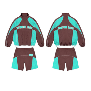 High Quality Custom Men's Nylon Windbreaker Short Set Relaxed Fit Breathable Quick Dry Knitted Fabric Gym Casual Tracksuits - Product Image 6