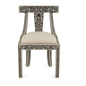 Handcrafted Mother of Pearl and Bone Inlay <b>Bedroom</b> <b>Vanity</b> Chairs Accept Custom Design Handmade Bone Inlay Accent Chair - Product Image 3