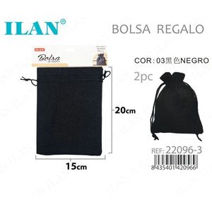 ILAN Gift Bag 15x20cm Black <b>Drawstring</b> <b>Pouch</b> For Jewelry Storage - Product Image 1