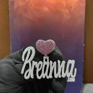 Custom Iced Moissanite Name Pendant Heart Clasp <b>Charm</b> 925 <b>Silver</b> Rhodium Plated Hip Hop Jewelry - Product Image 1
